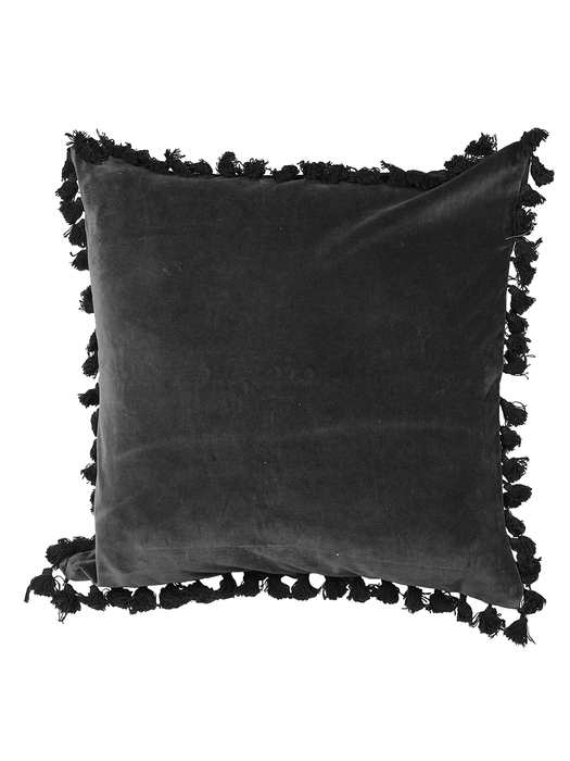 Velvet Tassel Cushion - Charcoal