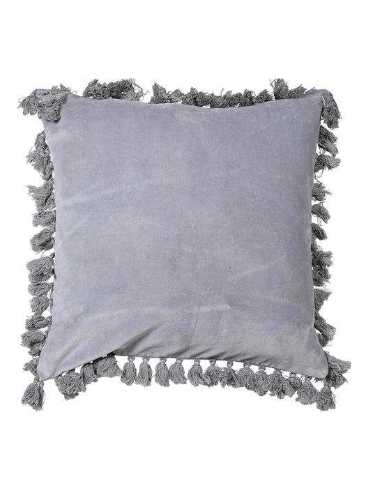 Velvet Tassel Cushion - Light Grey