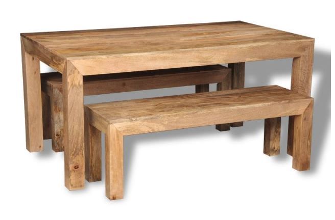 Acre & Artisan Light Mango Wood 160Cm Dining Table 2 Small Mango Benches (130cm)
