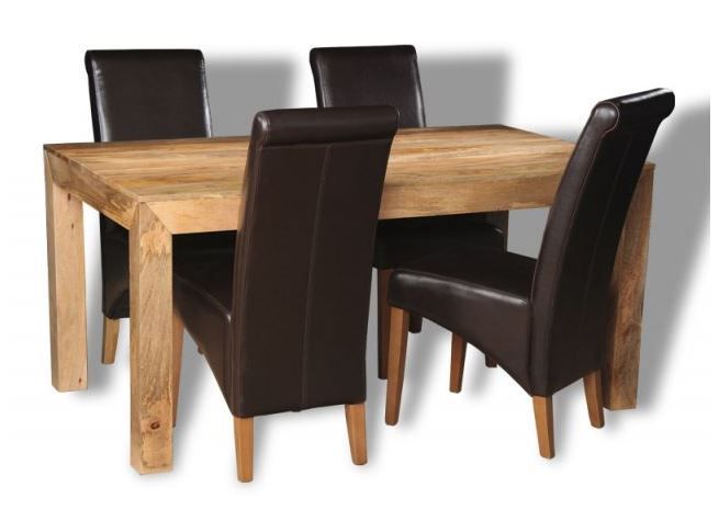 Acre & Artisan Light Mango Wood160Cm Dining Table 4 Rollback Chairs