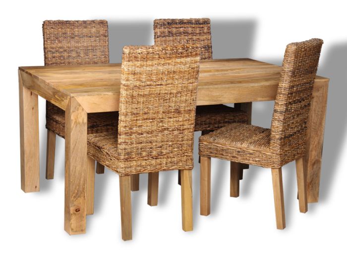 Acre & Artisan Light Mango Wood 160Cm Dining Table 4 Rattan Chairs
