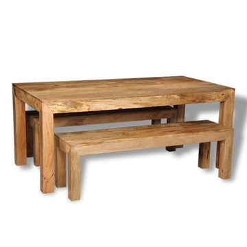Light Mango Wood 180cm Dining Table & 2 150cm Benches