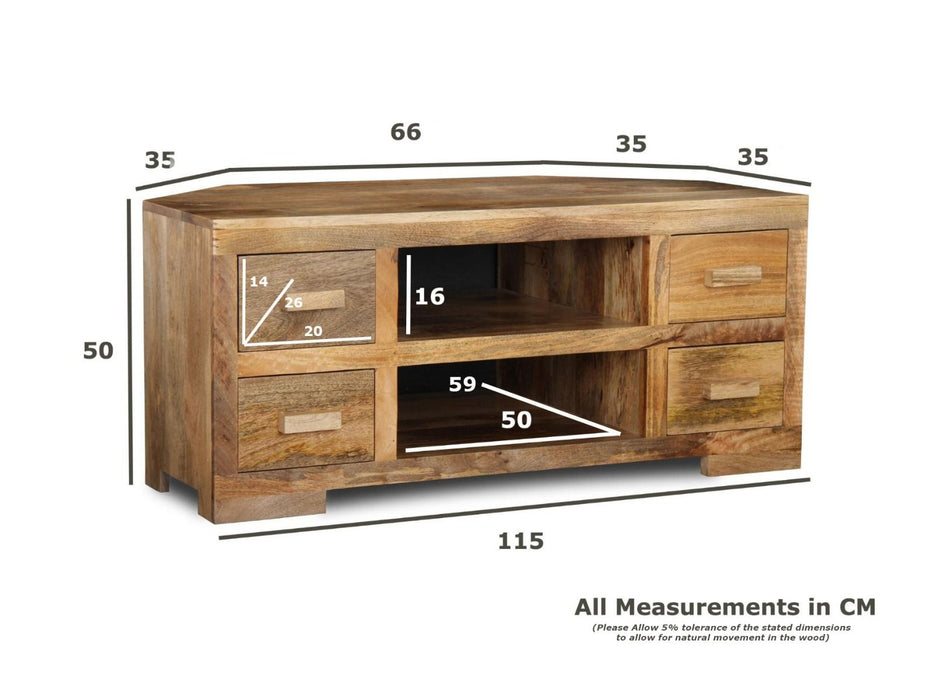 Light Mango Wood 115cm Corner TV Unit - Due 14th October