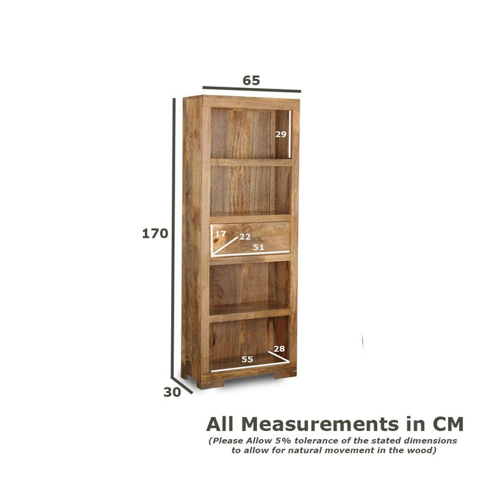 Mango Wood Walnut 65cm 1 Drawer Bookcase - In Stock