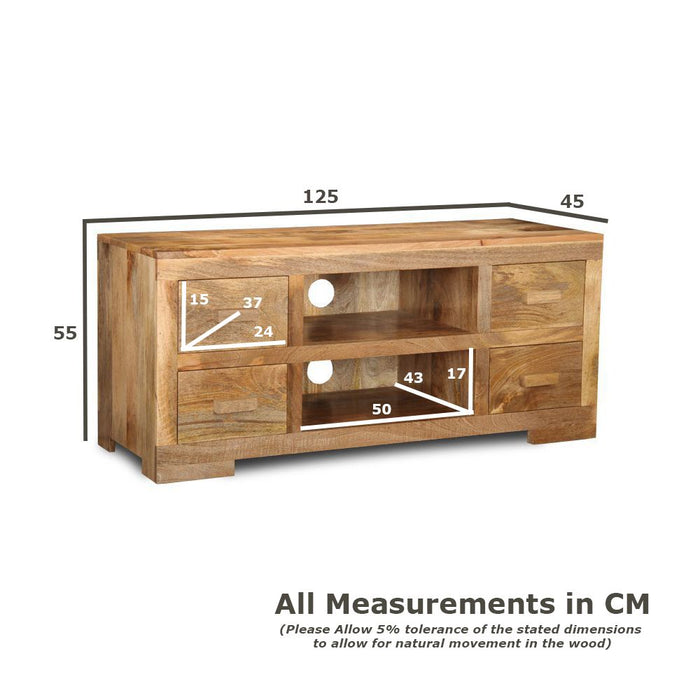 Mango Wood 125cm Media Unit - Last one remaining