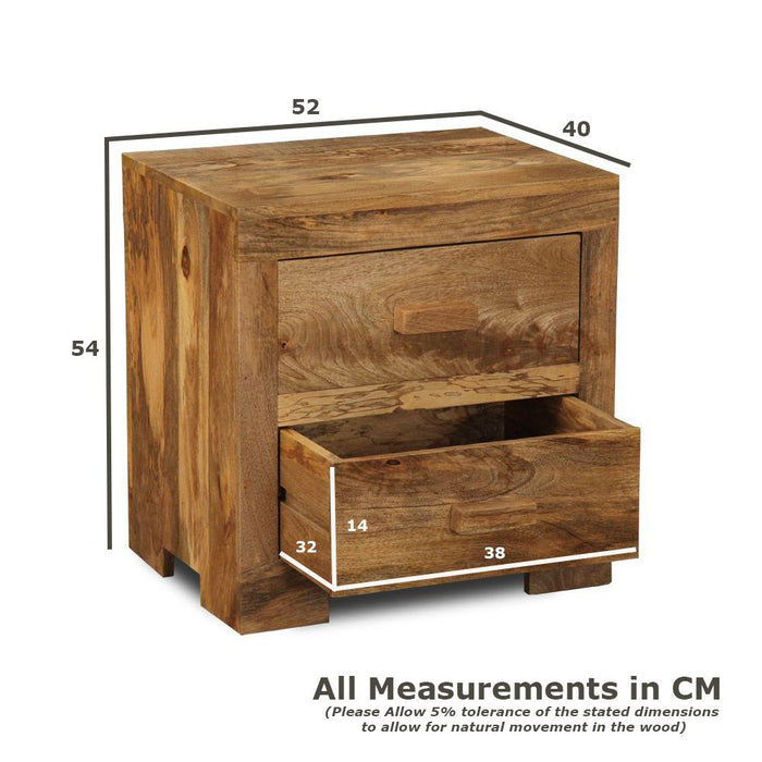 Light Mango Wood 52cm 2 Drawer Chest - Due 19th September