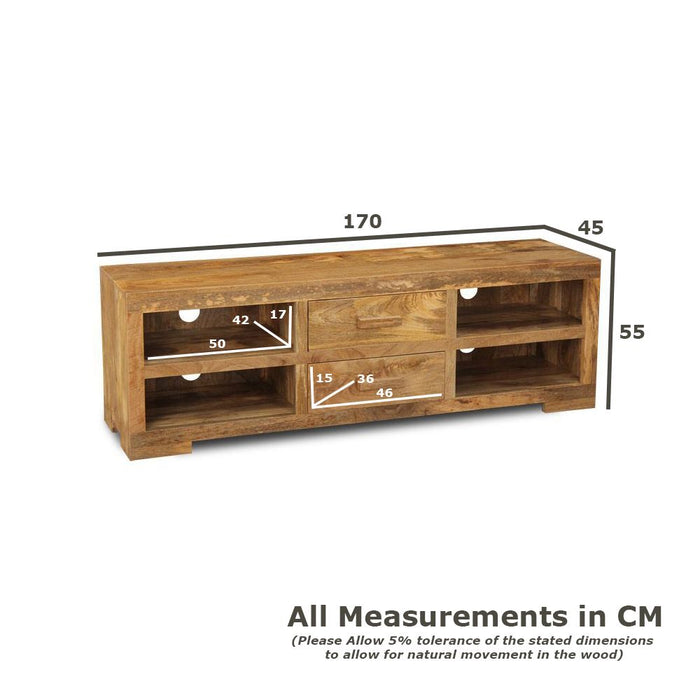 Mango Wood 170cm 2 Drawer Media Unit - In Stock