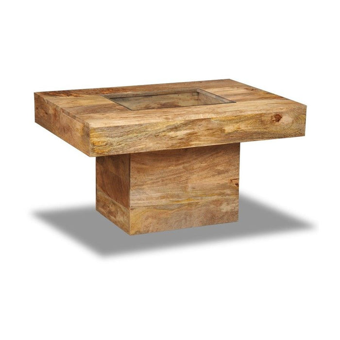 Light Mango Wood 85cm Glass Topped Coffee Table - In Stock