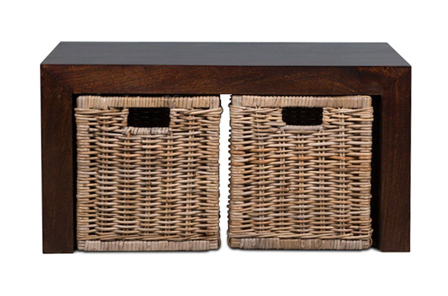Mango Wood 85cm Open Coffee Table with Rattan Wicker Baskets - In Stock