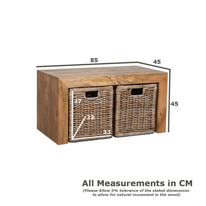 Light Mango Wood 85cm Open Coffee Table and Rattan Baskets - In Stock