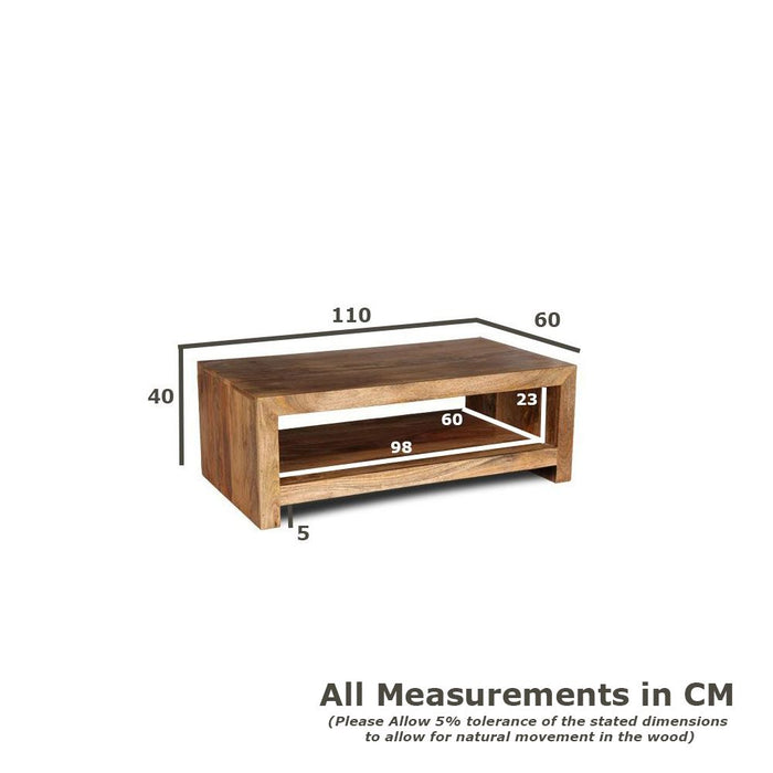 Mango Wood Walnut 110cm Open Coffee Table - In Stock