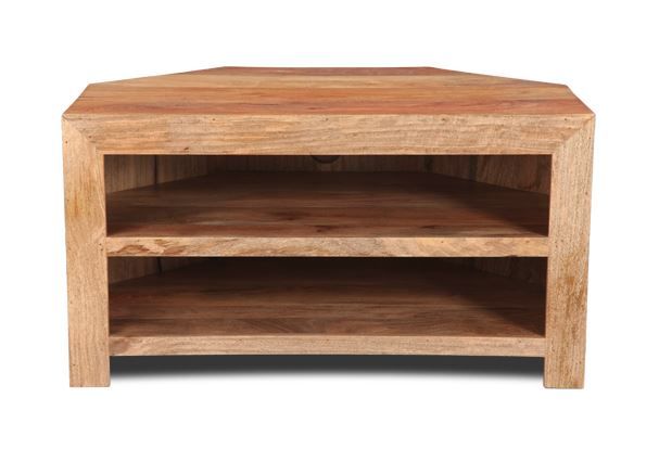 Light Mango Wood 100cm Corner TV Stand - In Stock