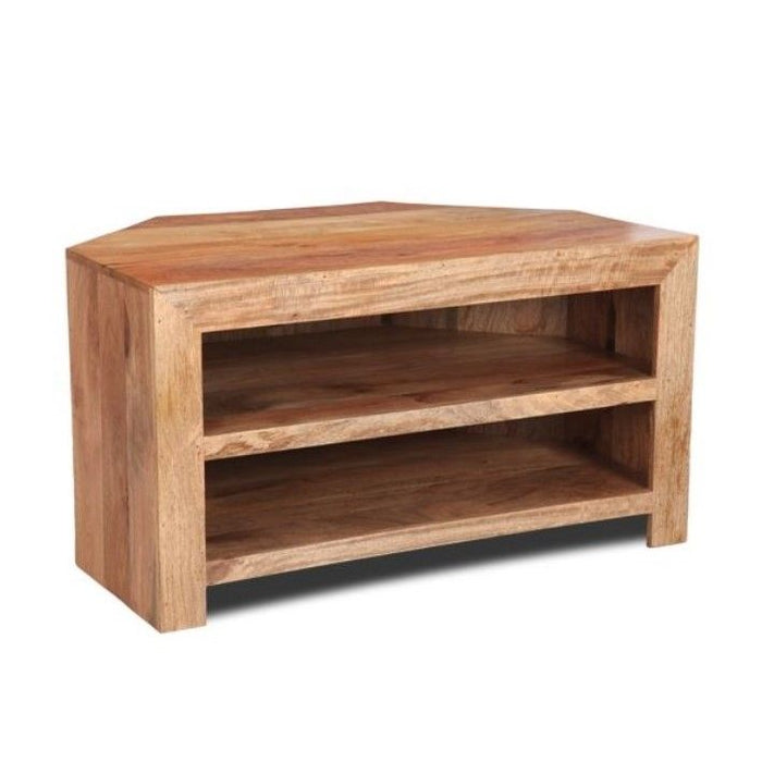 Light Mango Wood 100cm Corner TV Stand - In Stock