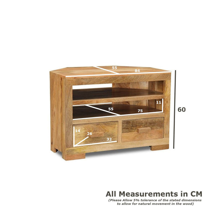 Mango Wood 85cm Corner TV Unit - Last One Remaining