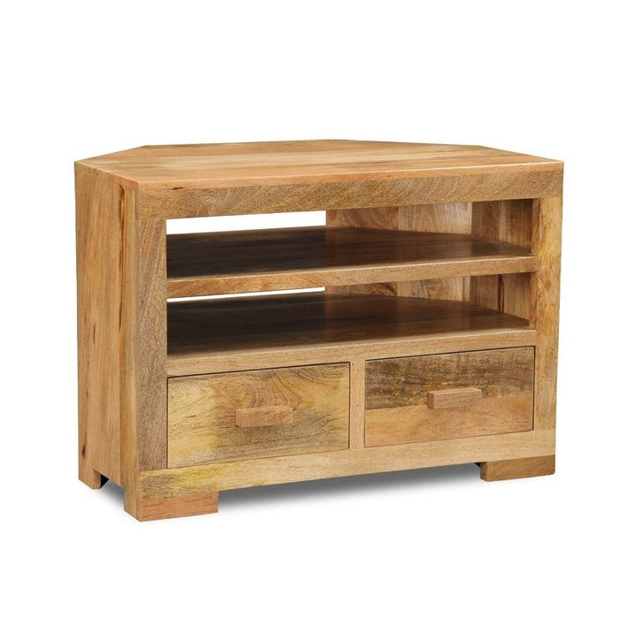 Light Mango Wood 85cm Corner TV Unit - In Stock
