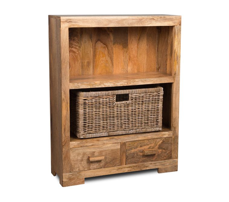 Light Mango Wood 85cm Bookcase with Rattan Wicker Basket - Due 5th May