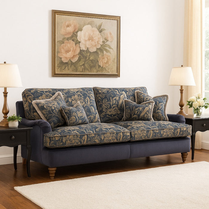 Hampshire Blue Velvet 3 Seat Sofa