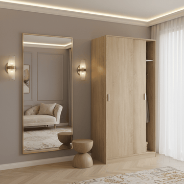 Amos Mann Canadian Oak Effect Small Narrow Sliding 2 Door Wardrobe