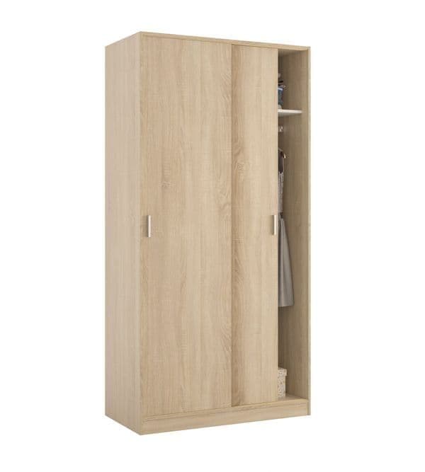Canadian Oak Effect Small Narrow Sliding 2-Door Wardrobe