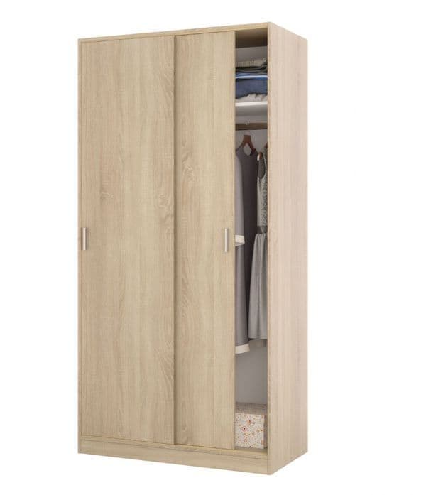 Canadian Oak Effect Small Narrow Sliding 2-Door Wardrobe