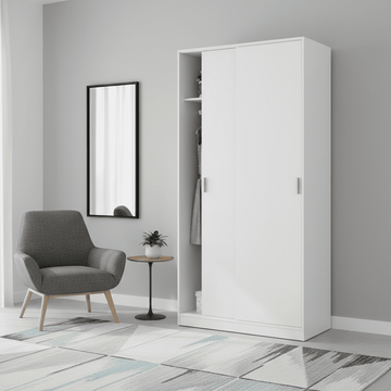 Amos Mann White Small Narrow Sliding 2 Door Wardrobe