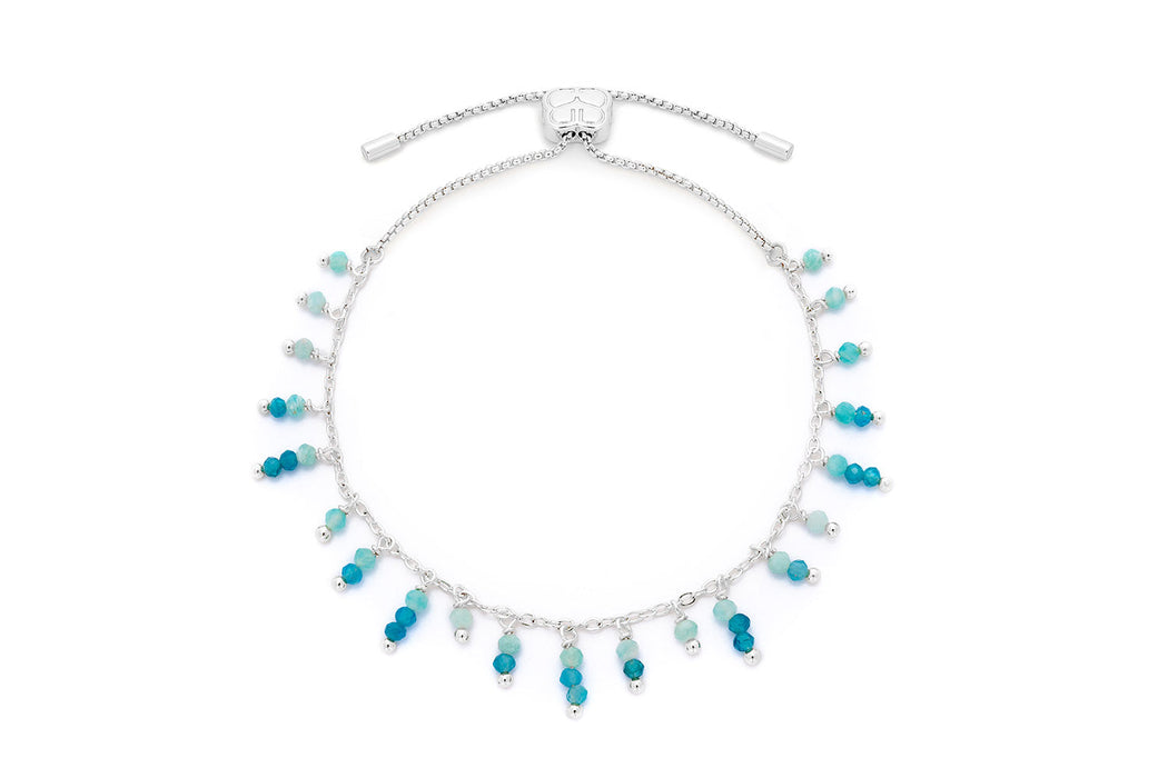 Heather Amazonite and Apatite Silver Beaded Charm Bracelet