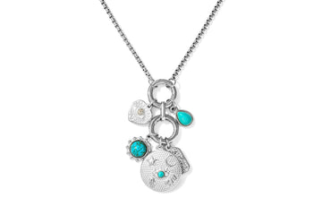 Hemani Turquoise Howlite Detachable Charm Pendant Polished Steel Long Necklace