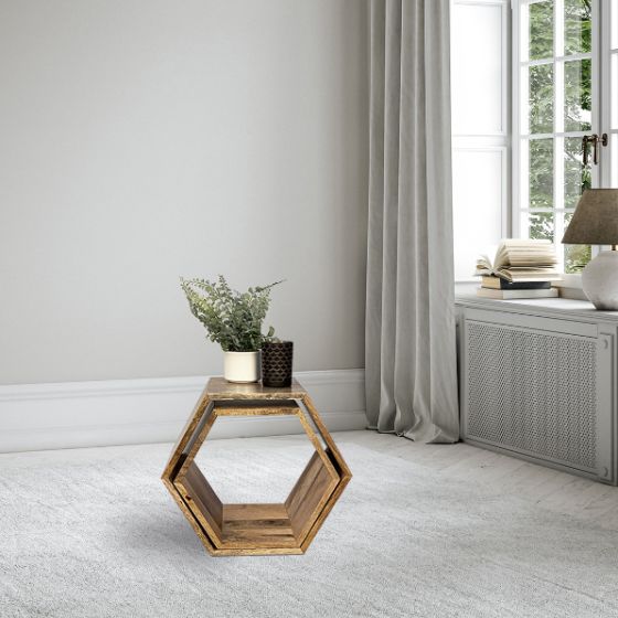 Acre & Artisan Geo Light Mango Hexagon Nest Of Tables