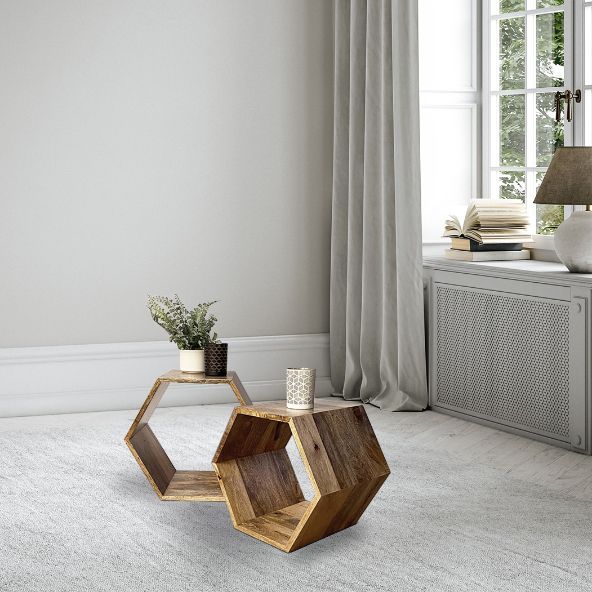 Geo Light Mango Hexagon Nest of Tables - In Stock