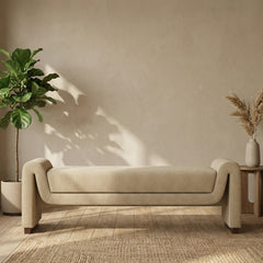 Bennett 3 Seater Bench | Speckled Latte Boucle & Walnut