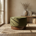 Marie Footstool | Moss Green Sustainable Mohair Velvet & Walnut Burl Wood