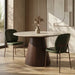 Oxborough 4 Seat Round Dining Table | Natural Travertine Effect Sintered Stone & Walnut