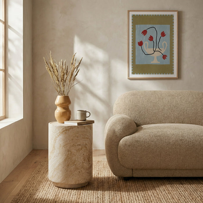 Ingrid Round Side Table Natural Travertine Effect
