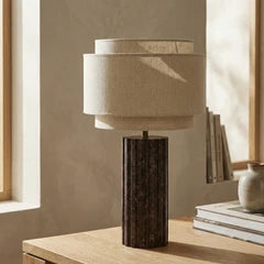 Aldridge Table Lamp | Natural Linen & Chocolate Brown Marble