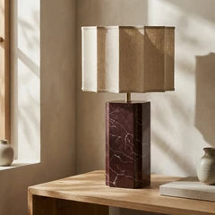 Brookes Table Lamp | Natural Linen & Dark Red Marble