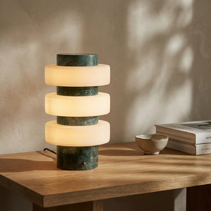 Alanis Table Lamp Opal Glass & Dark Green Marble