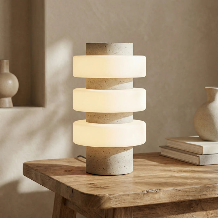 Alanis Table Lamp Opal Glass & Natural Travertine