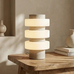 Alanis Table Lamp | Opal Glass & Natural Travertine