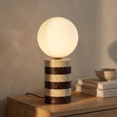 Connely Table Lamp | Dark Red Marble & Natural Travertine