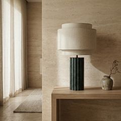 Aldridge Table Lamp | Natural Linen & Dark Green Marble