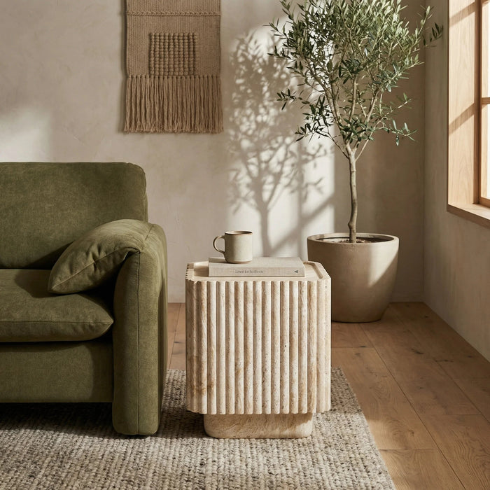 Osmond Square Side Table Natural Travertine Effect