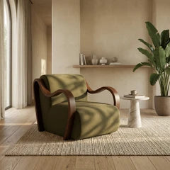 Talie Accent Chair | Moss Green Sustainable Mohair Velvet & Walnut