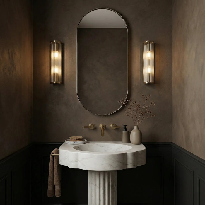 Ridgeton 2 Light Wall Light Ribbed Glass & Brass
