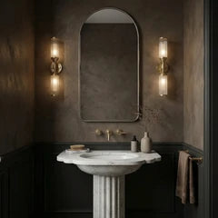 Aster 2 Light Wall Light | Ribbed Glass & Brass