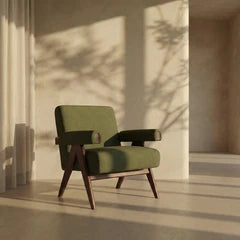 Cary Accent Chair | Moss Green Sustainable Mohair Velvet & Walnut