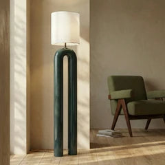 Millau Floor Lamp | Natural Linen & High Gloss Emerald Green