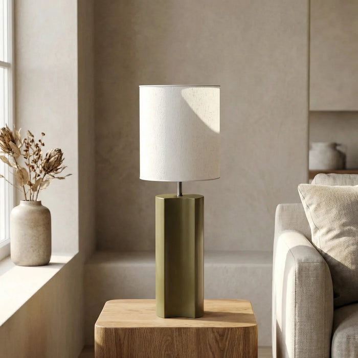 Milad Table Lamp Natural Linen & High Gloss Clay Green