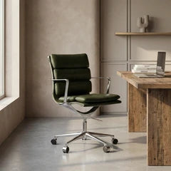Urma Office Chair | Vintage Green Faux Leather & Chrome