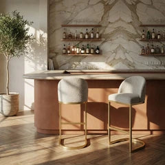 Matteo Bar Stool | Speckled Stone Sustainable Boucle & Brass