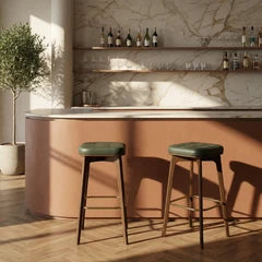 Winchester Bar Stool | Vintage Green Faux Leather & Walnut